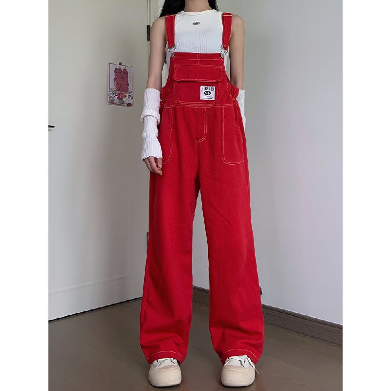 Suspender Pants High Waist Loose Straight Slimming Women