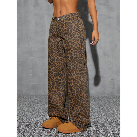 Retro Leopard Print High-waist Jeans
