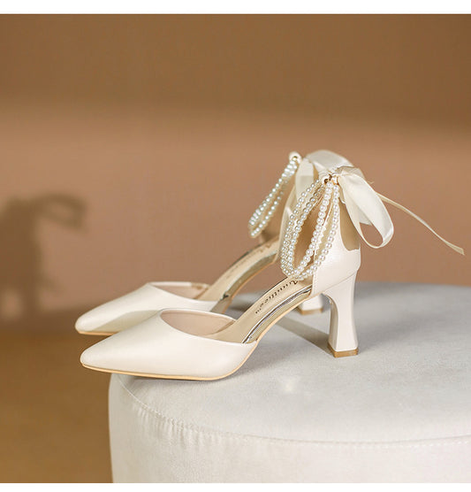 High Heels Women's Chunky Heel Hollowed Pointed-toe Ankle-strap Shoes