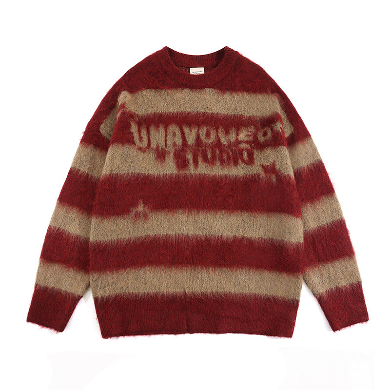 American-style Vintage Striped Mink Sweater