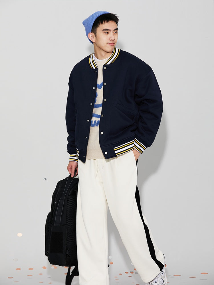 Basic Solid Color Cotton Jacket American Color Blocking Plus Cotton Button Bomber Suit