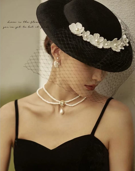 French Hepburn Vintage Gauze Bridal Top Hat