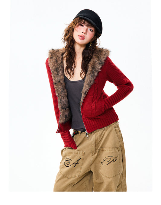 Fleece-lined American-style Hottie Slim-fit Short Coat Sweater