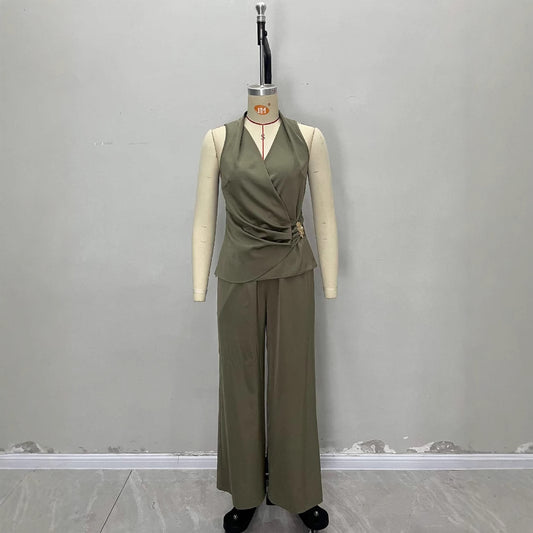 Sleeveless Vest High-waisted Wide-leg Pants Set