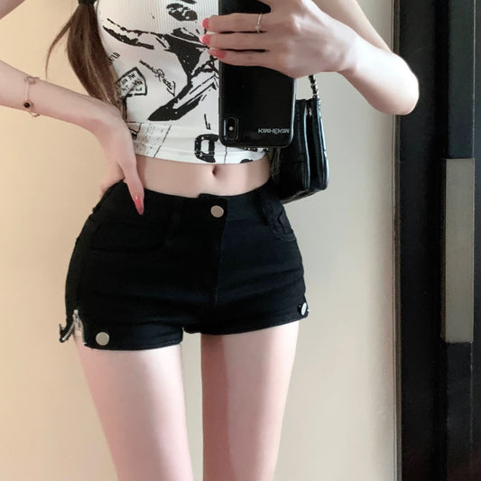 Denim Shorts With A Hidden Side Zipper For Slim Fit