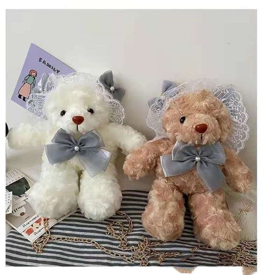 Lace Lolita Bear Plush Toy Bag Women''s Fashion Chain One Shoulder Messenger Bag Cute Cartoon Doll Bag