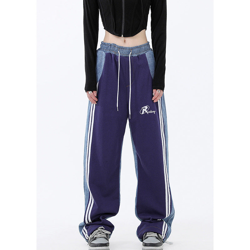 Patchwork-jeans amerikansk High Street løse bukser med brede ben hiphop-sportsbukser