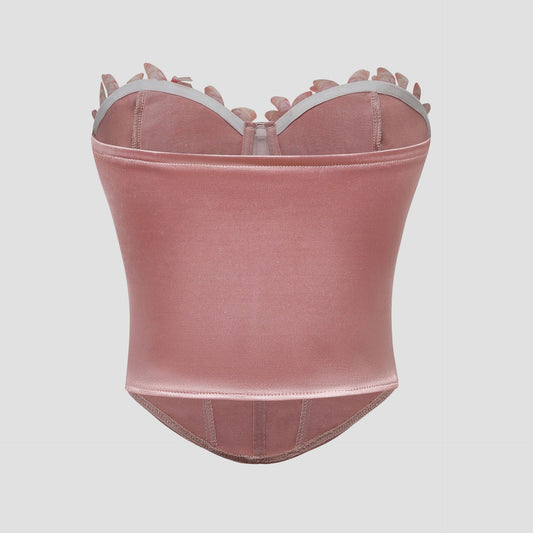 High-end Satin Butterfly Diamond-shaped Steel Ring Fishbone Tube Top LY025