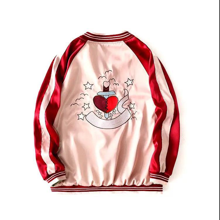 Veste de baseball brodée d'amour pour femme, ample, printemps et automne