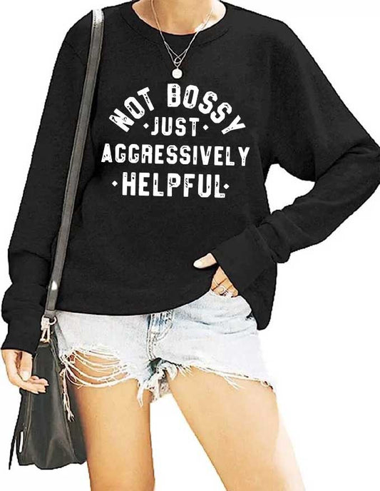 Langærmet sweater til kvinder med print, løs pasform og rund hals