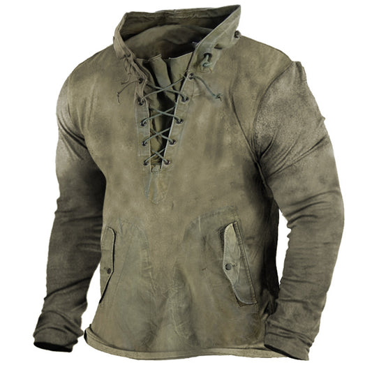 Lace Up Hooded Loose Solid Casual Top