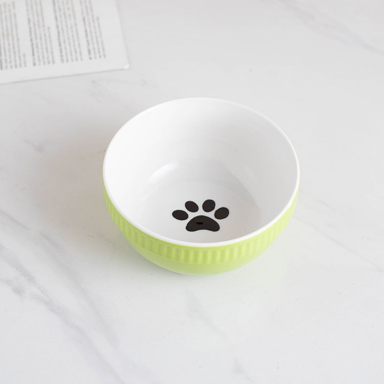 Ceramic Pet Bowl High Foot Neck Protection Snacks Anti-black Chin Oblique Mouth