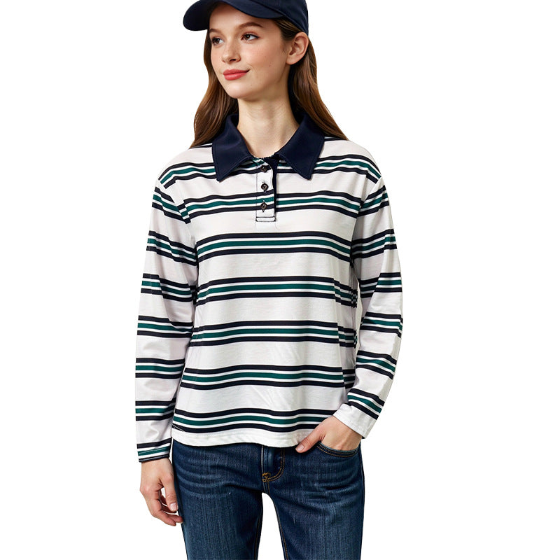 Striped Long Sleeve Retro Pullover Women