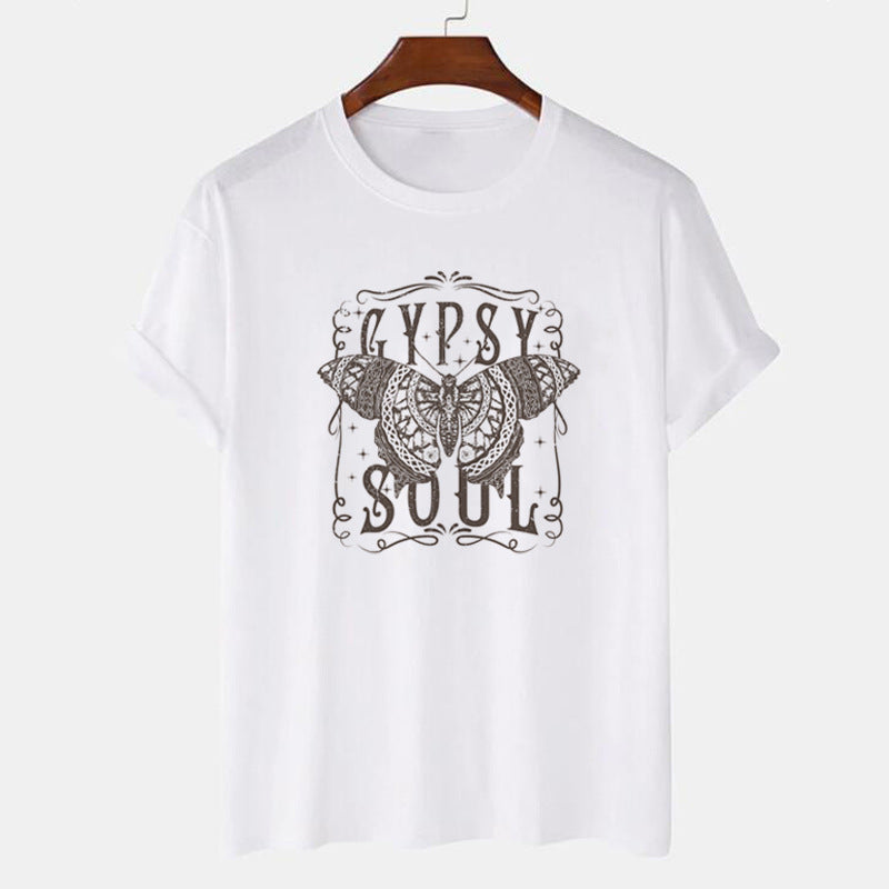 Butterfly Gothic European And American Printed Round Neck Loose T-shirt