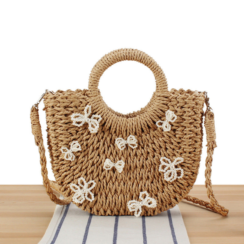 Simple Semicircle Paper-string Woven Beach Handmade Vacation Bag