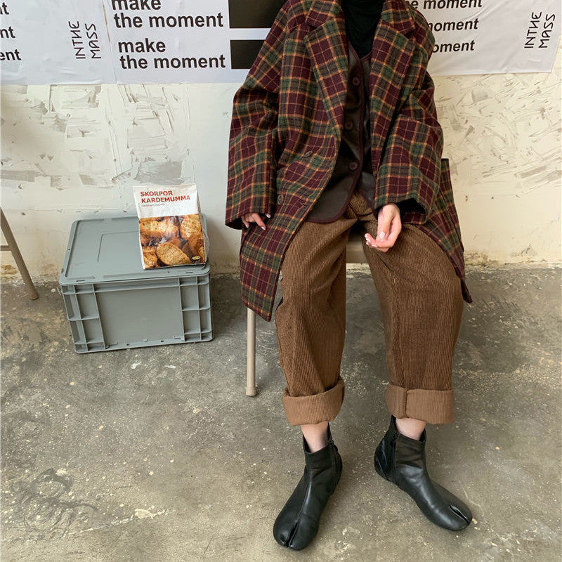 Women's Retro Plaid Thick Woolen Loose Suit Jacket