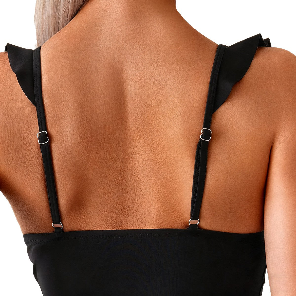 Ruffle-trimmed Solid-color Bikini Three-piece Set For Vacation