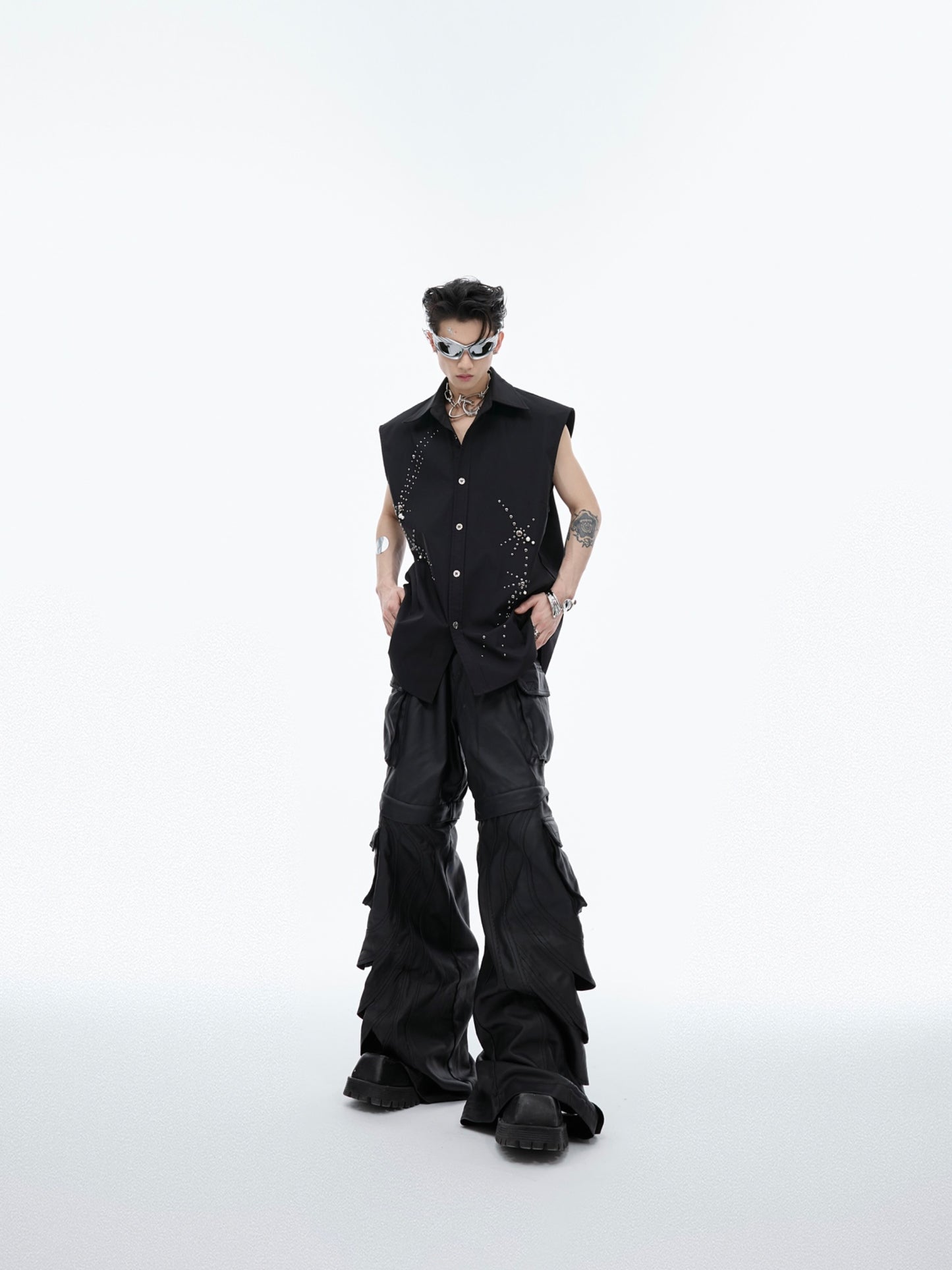 Rhinestone Design Waistcoat Vest Casual Sleeveless Jacket Shirt