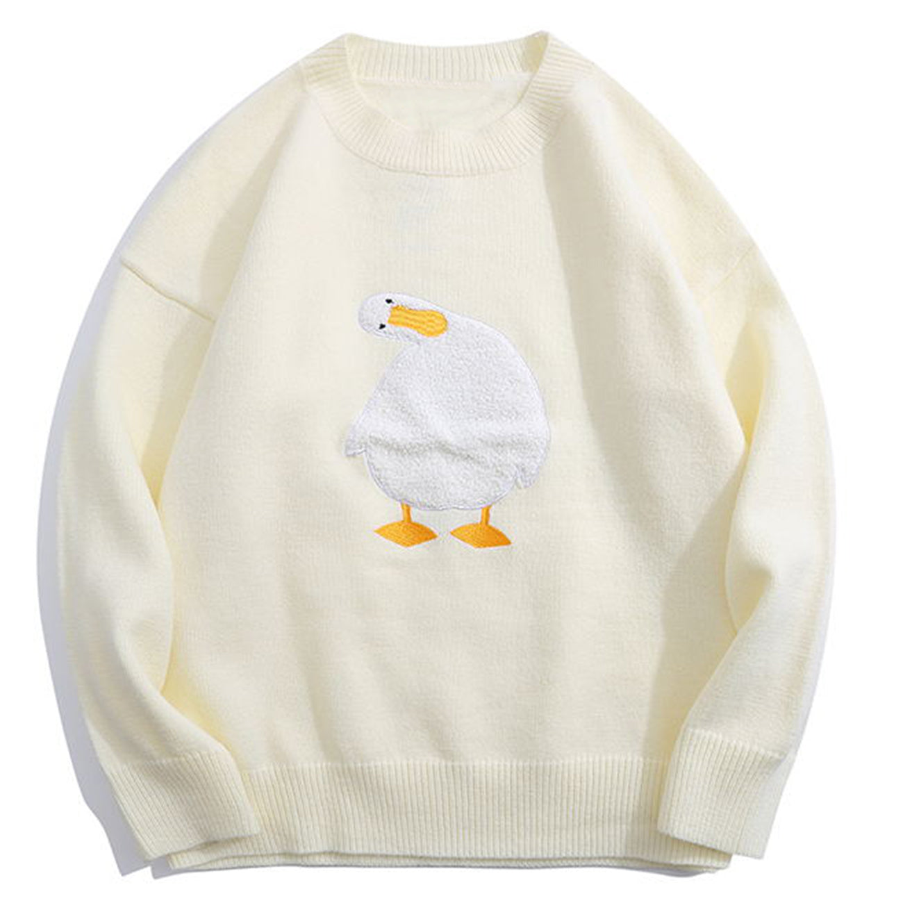 Embroidered Crew Neck Sweater Men's Retro Loose Student Couple Base