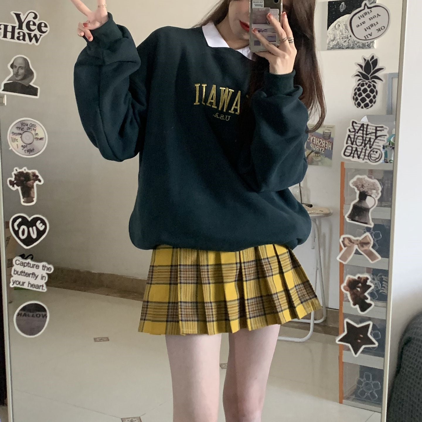 Yellow Plaid Short Skirt Plus Size Slim Skirt