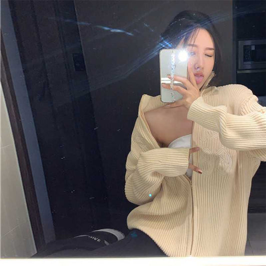 Trendy High Neck Zipper Knitted Cardigan