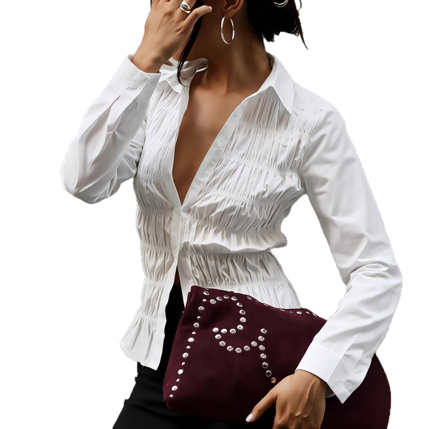 Spring And Fall Long-sleeve Button-up Shirt Top