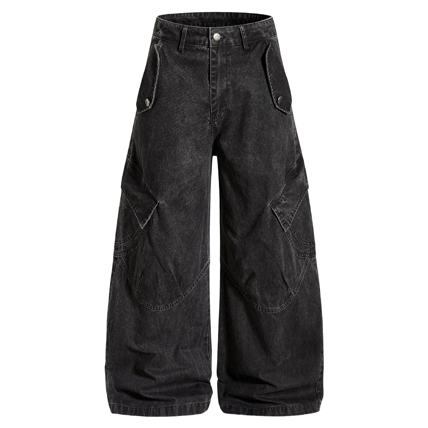 Distressed Washed Scimitar Workwear Pants Trendy Brand Retro Wide-Leg Trousers