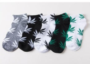 Trendy Cotton Hemp Leaf Sports Low-Cut Hip-Hop Boat Socks