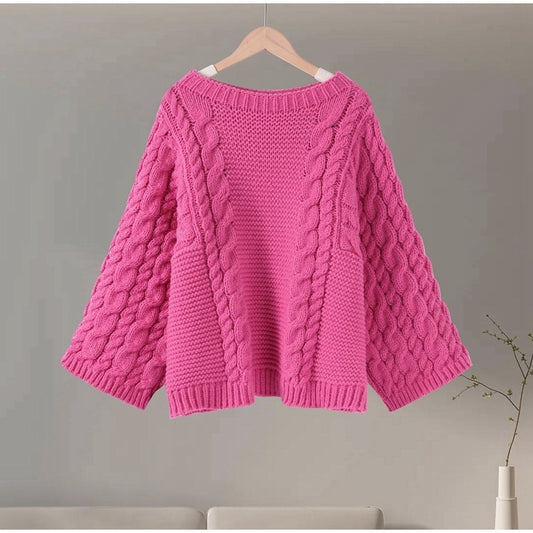 Round Neck Pullover Long Sleeve Knitted Sweater