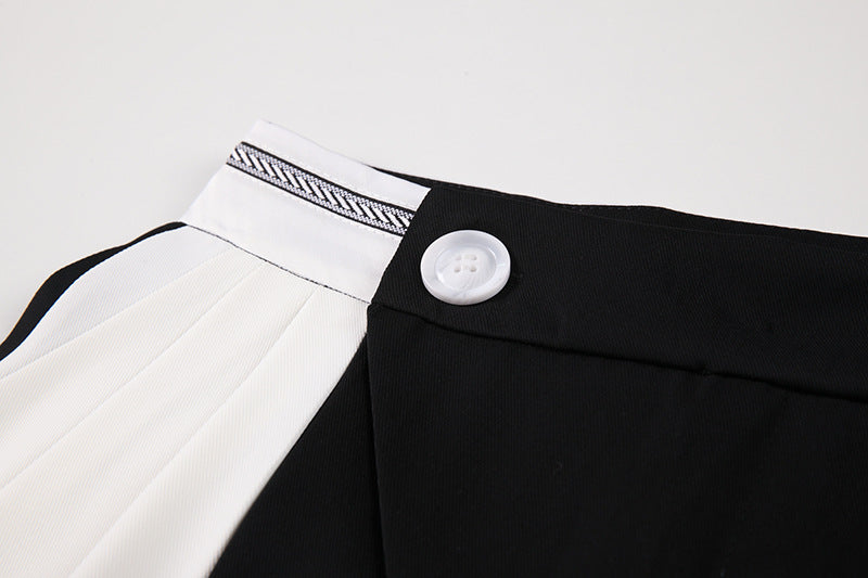 Contrasting Color Stitching All-match Loose High-waist Five-point Casual Pants