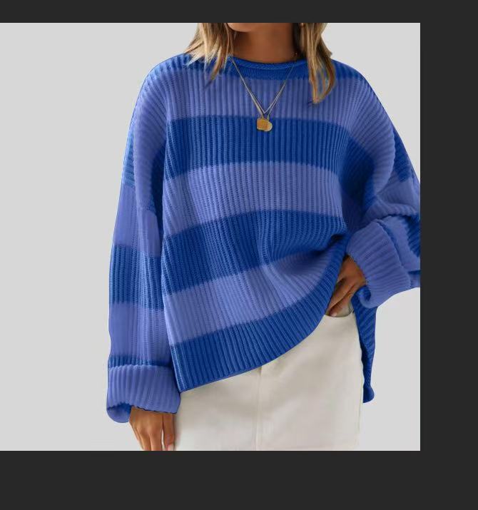 Kvinder Bell Sleeve Løs Stribet Trøje