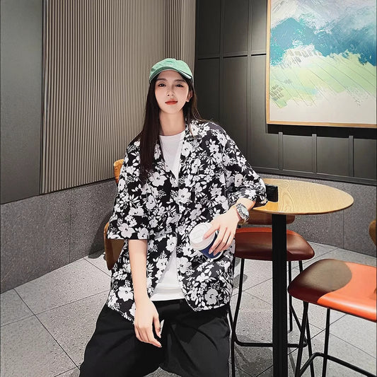 Cuban-collar Floral Shirt Thin And Loose-fitting