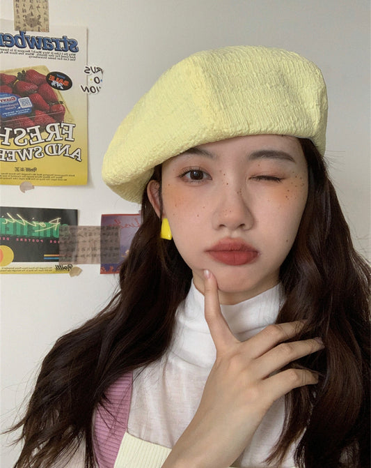 Face-looking Small Beret Children's Pleated Seersucker