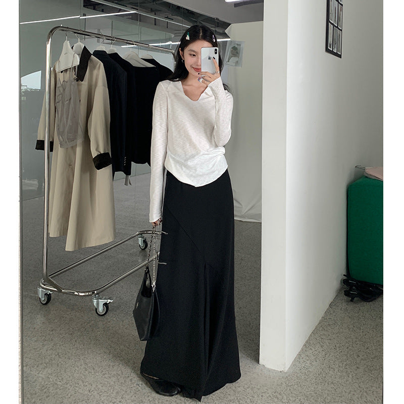 Women's Autumn High Waist Black Irregular Split Design Fishtail Skirt