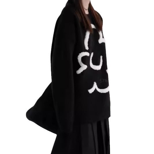 Atmosphere Black Knitted Pullover Sweater For Women