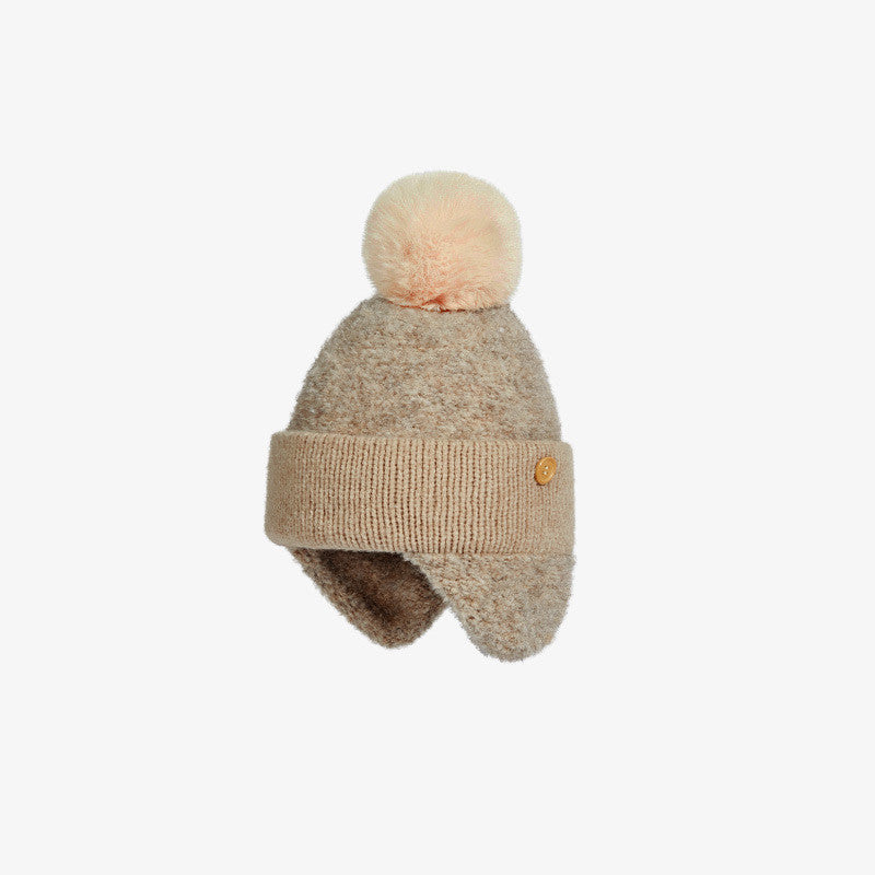 Women's Hair Ball Cone Warm Ear Protection Solid Wool Casual Pullover