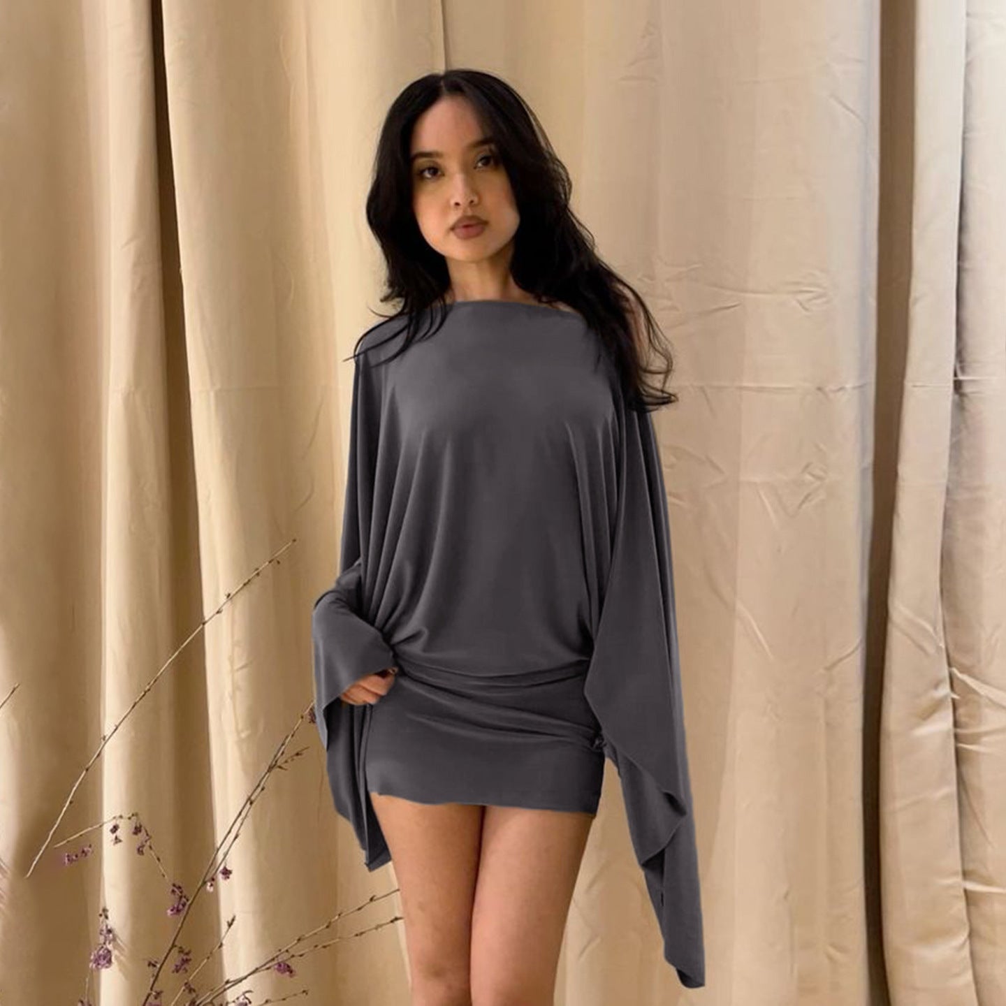 Feminine Edgy Style Loose Fit Puffy Sleeve Sheath Dress