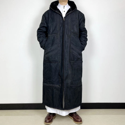 Mens Suede-Like Robe With Hood And Pockets For Warmth In Winter