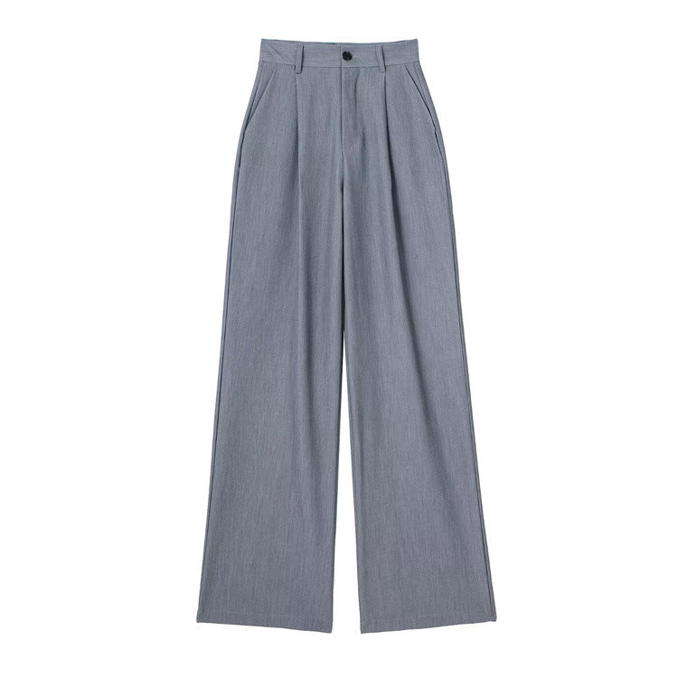 Casual Zipper And Button Closure Front Pleated Design High Waist Trousers