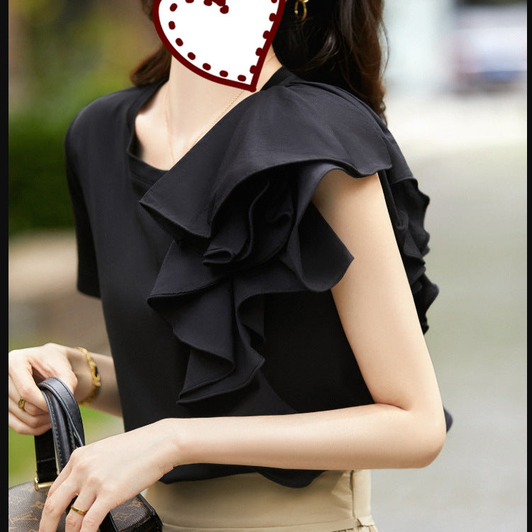 Irregular Ruffled Sweet Temperament Top For Women