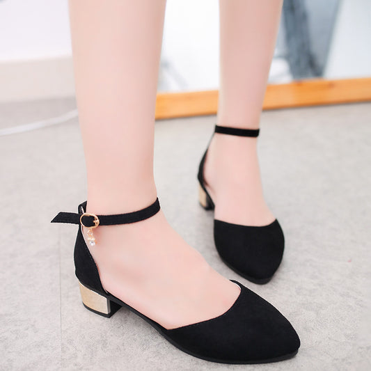 Baotou Mid-heel Sandals With A Buckle And Pointed Toe Thick-heeled Women's Sandals