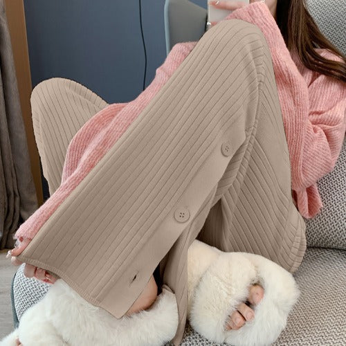 Knitted Wide-leg Pants Women's High Waist Straight Loose