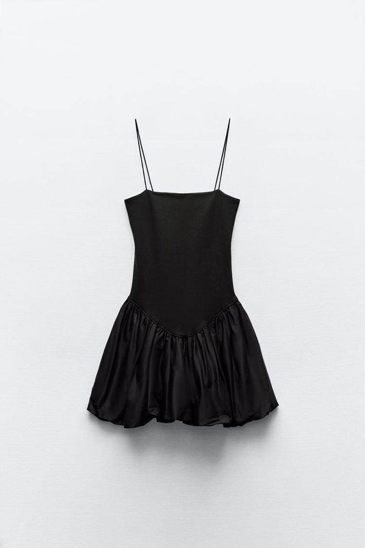 Off-the-shoulder Stretchy Thin-strapped Ruffled Patchwork Dress