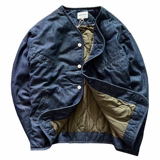 Retro Collarless Denim Cotton Coat Unisex All-match Trendy Coat