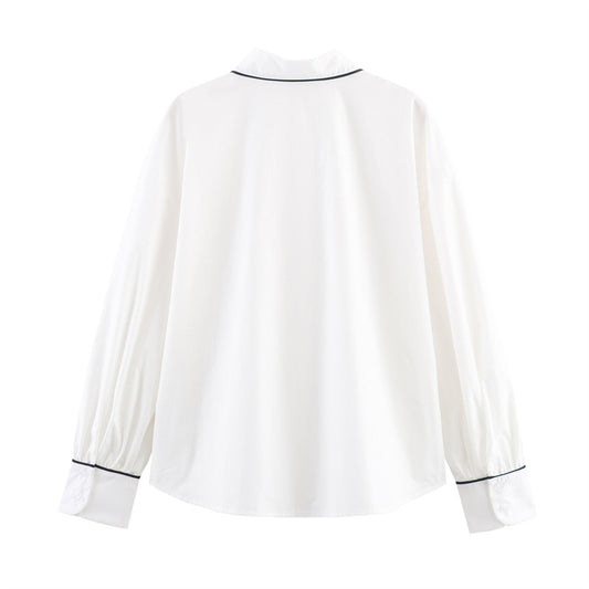 Simple Contrast Color Trim Poplin Shirt