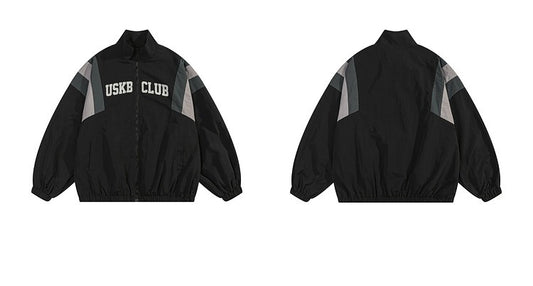 American Retro Street Stitching Stand-up Collar Jacket