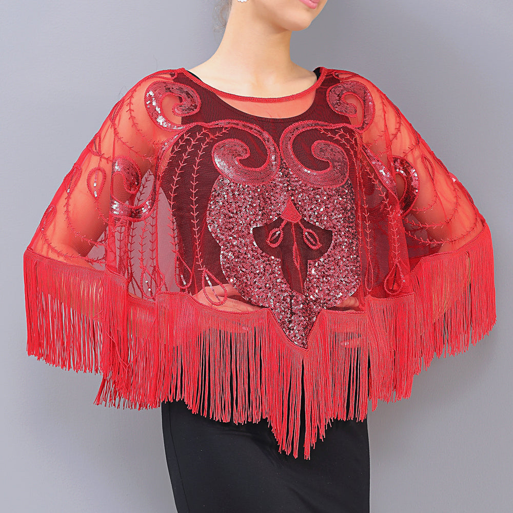 Loose Tassel Top Blouse Shawl Sequined Mesh Sequined Cloak See-through Small Outer Build
