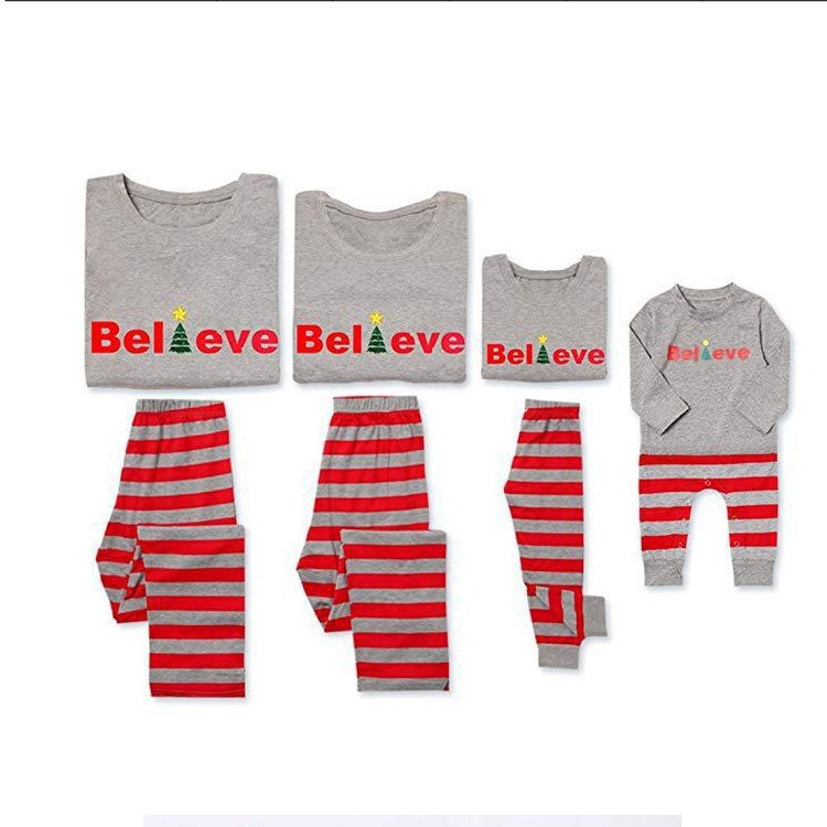 Stripe Long Sleeve Printed Parent-child Dress