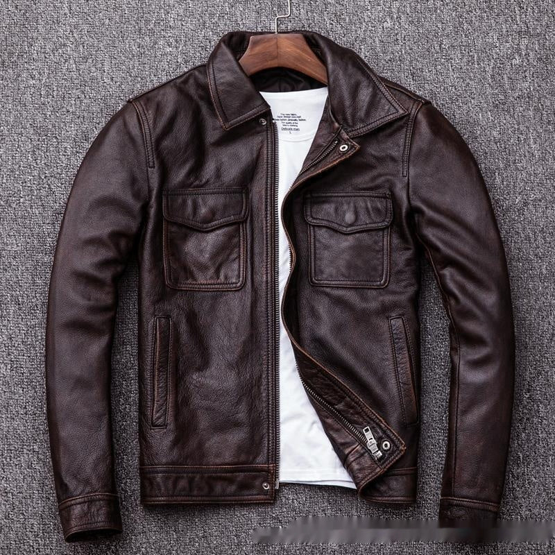 Men's Leather Coat Retro Short Slim Jacket