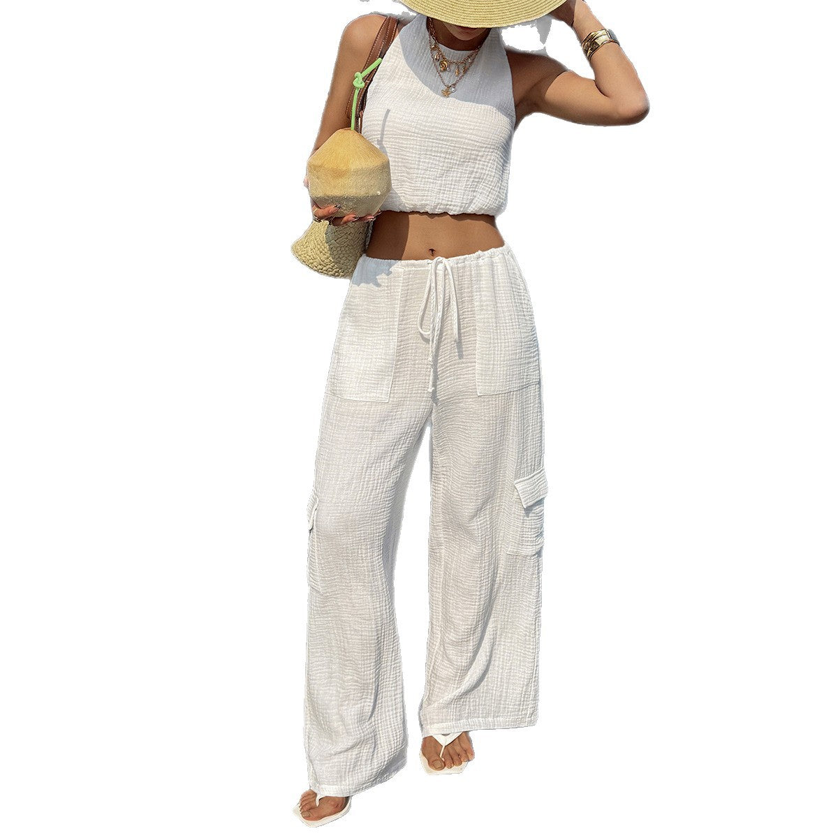 Fashionable Solid-Color Suit Top And Pants Two-Piece Womens Outfit